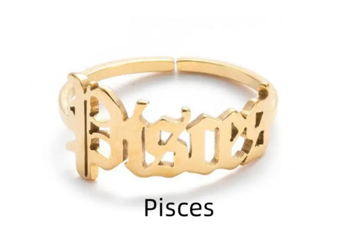 Zodiac Old English Ring